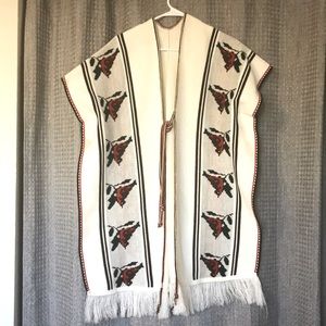Vintage white knit 70’s poncho with red cardinals.